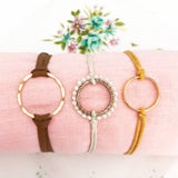 Leather Hammered Ring Bracelet