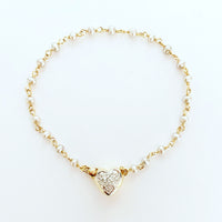 14k & Diamond Heart Beaded Bracelet