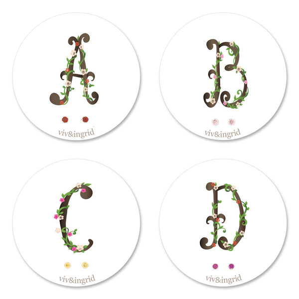 Floral Monogram Cards with CZ Posts (A - D)