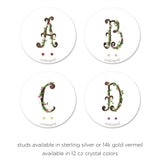 Floral Monogram Cards with CZ Posts (A - D)