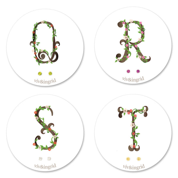 Floral Monogram Cards with CZ Posts (Q - T)